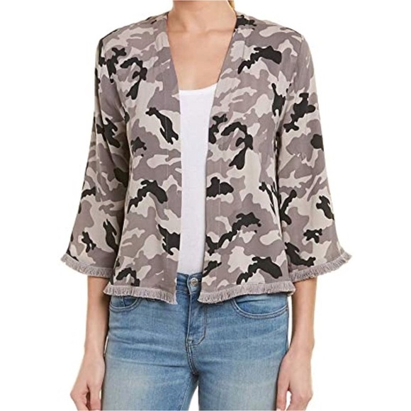 CHASER Gray Camo Cardigan – Edgy Chic Office y2k fringe - Picture 1 of 7